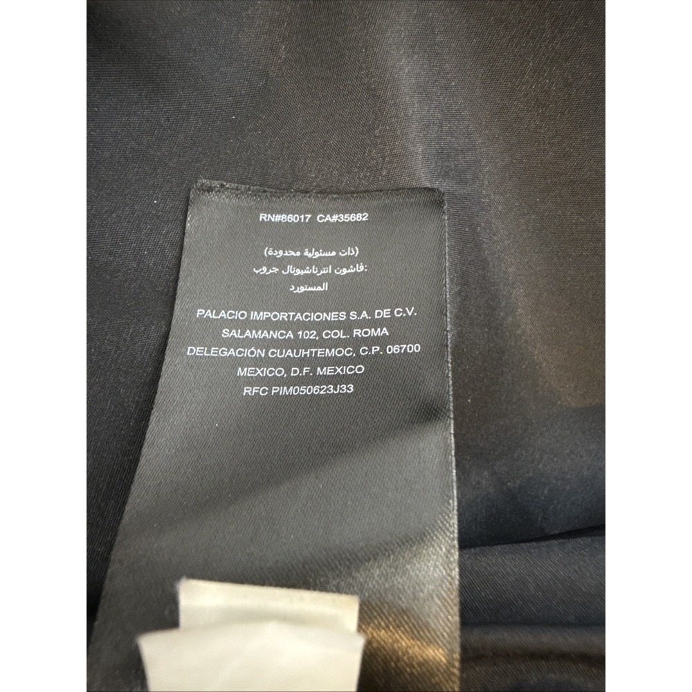 Bebe Black Barquard Fit and Flare Coat Faux Leather Trim Lace XS Asymmetric Zip - Picture 7 of 9